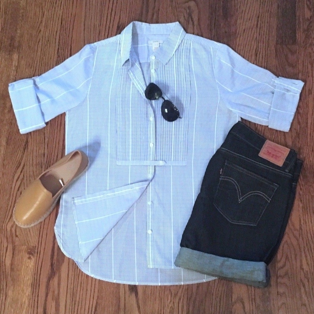 J. Crew Blue & White Striped Summer Tuxedo Shirt